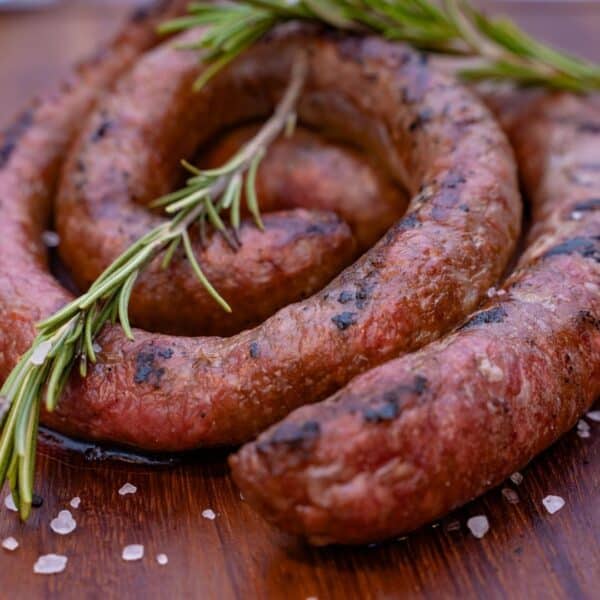two cooked ring sausages