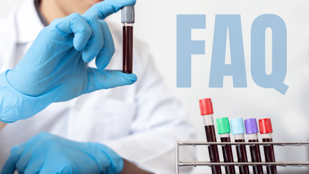 Image representing a lab tech that is holding a PSA Blood test sample and answering the most frequently asked questions about PSA lab testing at Walk-In Lab