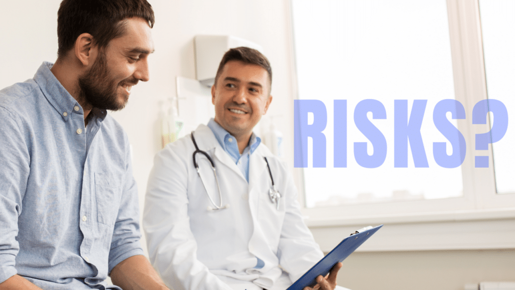 Image that represents the rtisks associated with PSA testing.  Doctor speaks with man about PSA levels.